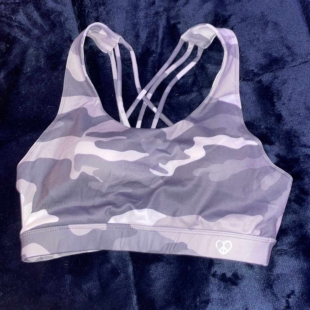 White and grey camo sports bra
